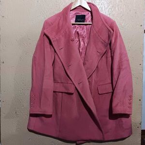 Talbots Womens Pea Coat Pink Double Breasted Wool Blend Petites Size 18WP